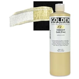 Golden Fluid Acrylic - Iridescent Gold (Fine), 16 oz bottle and swatch