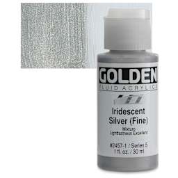 Golden Fluid Acrylic - Iridescent Silver (Fine), 1 oz bottle and swatch