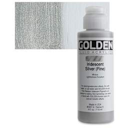 Golden Fluid Acrylic - Iridescent Silver (Fine), 4 oz bottle and swatch