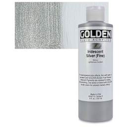 Golden Fluid Acrylic - Iridescent Silver (Fine), 8 oz bottle and swatch