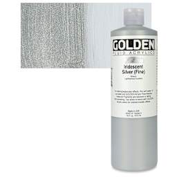 Golden Fluid Acrylic - Iridescent Silver (Fine), 16 oz bottle and swatch