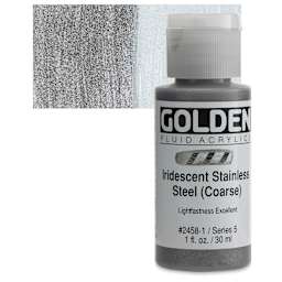Golden Fluid Acrylic - Iridescent Stainless Steel, 1 oz bottle and swatch