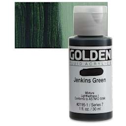 Golden Fluid Acrylic - Jenkins Green, 1 oz bottle and swatch