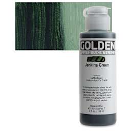 Golden Fluid Acrylic - Jenkins Green, 4 oz bottle and swatch