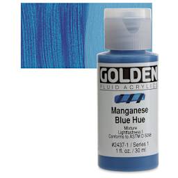 Golden Fluid Acrylic - Manganese Blue Historical Hue, 1 oz bottle and swatch