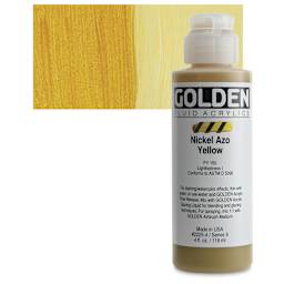 Golden Fluid Acrylic - Nickel Azo Yellow, 4 oz bottle and swatch