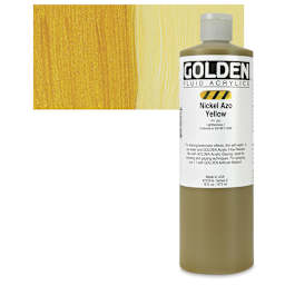 Golden Fluid Acrylic - Nickel Azo Yellow, 16 oz bottle and swatch
