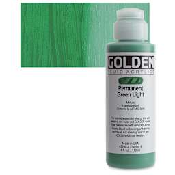 Golden Fluid Acrylic - Permanent Green Light, 4 oz bottle and swatch