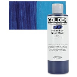 Golden Fluid Acrylic - Phthalo Blue (Green Shade), 8 oz bottle and swatch
