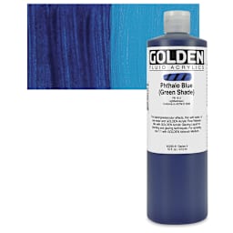 Golden Fluid Acrylic - Phthalo Blue (Green Shade), 16 oz bottle and swatch