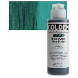 Golden Fluid Acrylic - Phthalo Green (Blue Shade), 4 oz bottle and swatch