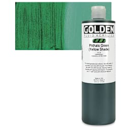 Golden Fluid Acrylic - Phthalo Green (Yellow Shade), 16 oz bottle and swatch