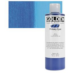 Golden Fluid Acrylic - Primary Cyan, 8 oz bottle and swatch