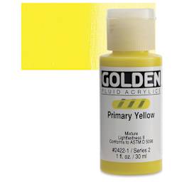 Golden Fluid Acrylic - Primary Yellow, 1 oz bottle and swatch