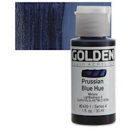 Golden Fluid Acrylic - Prussian Blue Historical Hue, 1 oz bottle and swatch
