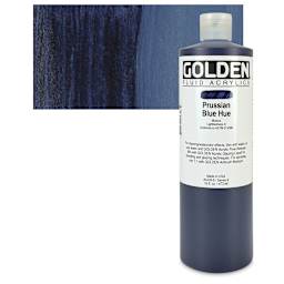 Golden Fluid Acrylic - Prussian Blue Historical Hue, 16 oz bottle and swatch
