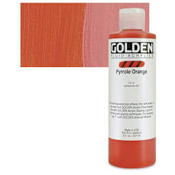 Golden Fluid Acrylic - Pyrrole Orange, 8 oz bottle and swatch