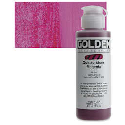 Golden Fluid Acrylic - Quinacridone Magenta, 4 oz bottle and swatch