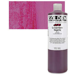 Golden Fluid Acrylic - Quinacridone Magenta, 16 oz bottle and swatch