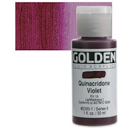 Golden Fluid Acrylic - Quinacridone Violet, 1 oz bottle and swatch