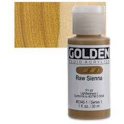 Golden Fluid Acrylic - Raw Sienna, 1 oz bottle and swatch