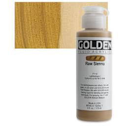 Golden Fluid Acrylic - Raw Sienna, 4 oz bottle and swatch
