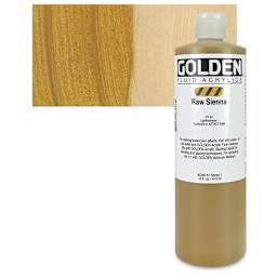 Golden Fluid Acrylic - Raw Sienna, 16 oz bottle and swatch