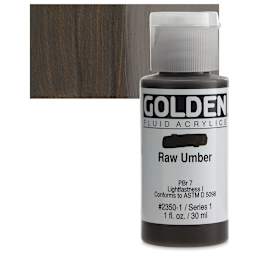 Golden Fluid Acrylic - Raw Umber, 1 oz bottle and swatch