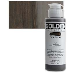 Golden Fluid Acrylic - Raw Umber, 4 oz bottle and swatch
