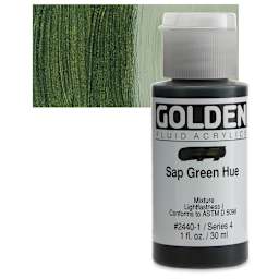 Golden Fluid Acrylic - Sap Green Historical Hue, 1 oz bottle and swatch
