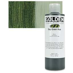 Golden Fluid Acrylic - Sap Green Historical Hue, 8 oz bottle and swatch