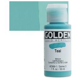 Golden Fluid Acrylic - Teal, 1 oz bottle and swatch