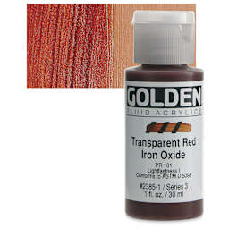 Golden Fluid Acrylic - Transparent Red Iron Oxide, 1 oz bottle and swatch