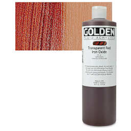 Golden Fluid Acrylic - Transparent Red Iron Oxide, 16 oz bottle and swatch