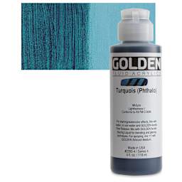 Golden Fluid Acrylic - Turquoise (Phthalo), 4 oz bottle and swatch