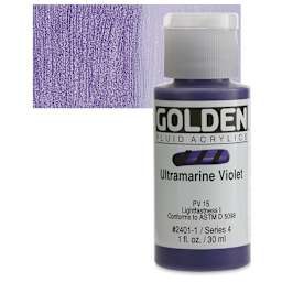 Golden Fluid Acrylic - Ultramarine Violet, 1 oz bottle and swatch