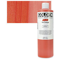 Golden Fluid Acrylic - Vat Orange, 16 oz bottle and swatch
