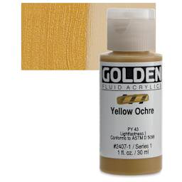Golden Fluid Acrylic - Yellow Ochre, 1 oz bottle and swatch