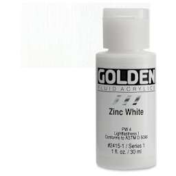 Golden Fluid Acrylic - Zinc White, 1 oz bottle and swatch