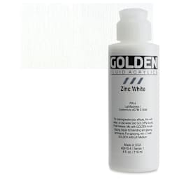 Golden Fluid Acrylic - Zinc White, 4 oz bottle and swatch