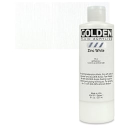 Golden Fluid Acrylic - Zinc White, 8 oz bottle and swatch