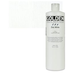 Golden Fluid Acrylic - Zinc White, 16 oz bottle and swatch