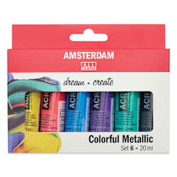 Amsterdam Standard Series Acrylics - Set of 6, Colorful Metallic, 20 ml Tubes, front of packaging