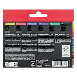 Amsterdam Standard Series Acrylics - Set of 6, Colorful Metallic, 20 ml Tubes, back of packaging