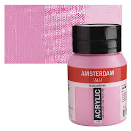 Amsterdam Standard Series Acrylic - Quinacridone Rose Light, 500 ml bottle and swatch