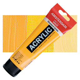 Amsterdam Standard Series Acrylic Paint - Azo Yellow Deep, 120 ml Tube and swatch