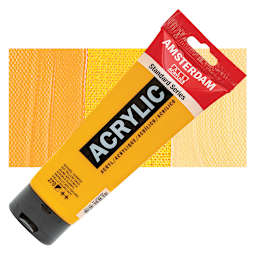 Amsterdam Standard Series Acrylic Paint - Azo Yellow Deep, 250 ml Tube and swatch