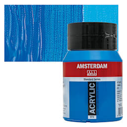 Amsterdam Standard Series Acrylic Paint - Primary Cyan, 500 ml, Bottle and swatch