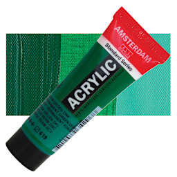 Amsterdam Standard Series Acrylic - Permanent Green Deep, 20 ml Tube and swatch