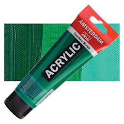 Amsterdam Standard Series Acrylic Paint - Permanent Green Deep, 120 ml Tube and swatch
